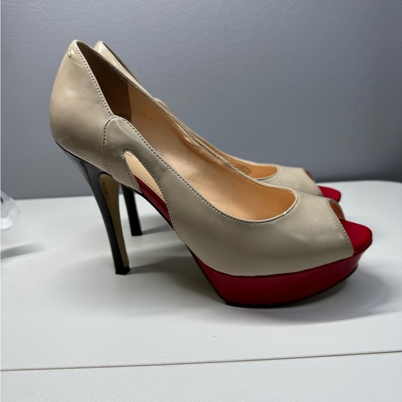 Marc Fisher Women's Cream and Red Peep Toe Heels - Picture 8 of 12